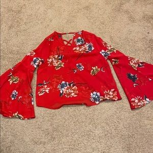 Red flower long sleeve shirt